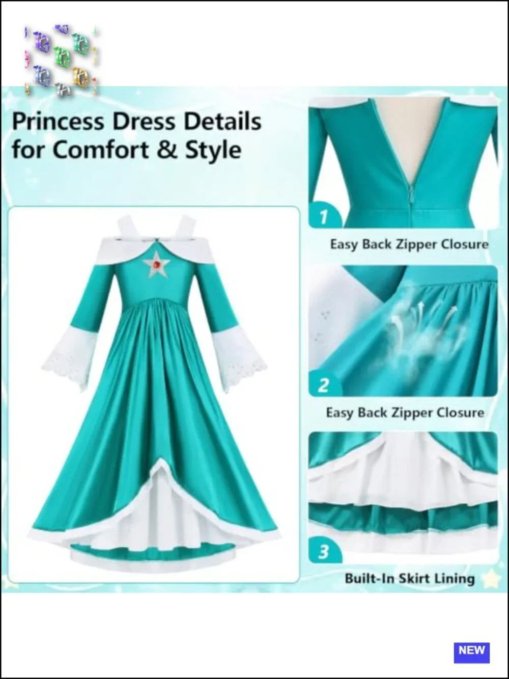 Princess Costume Dress Set with Crown and Wand